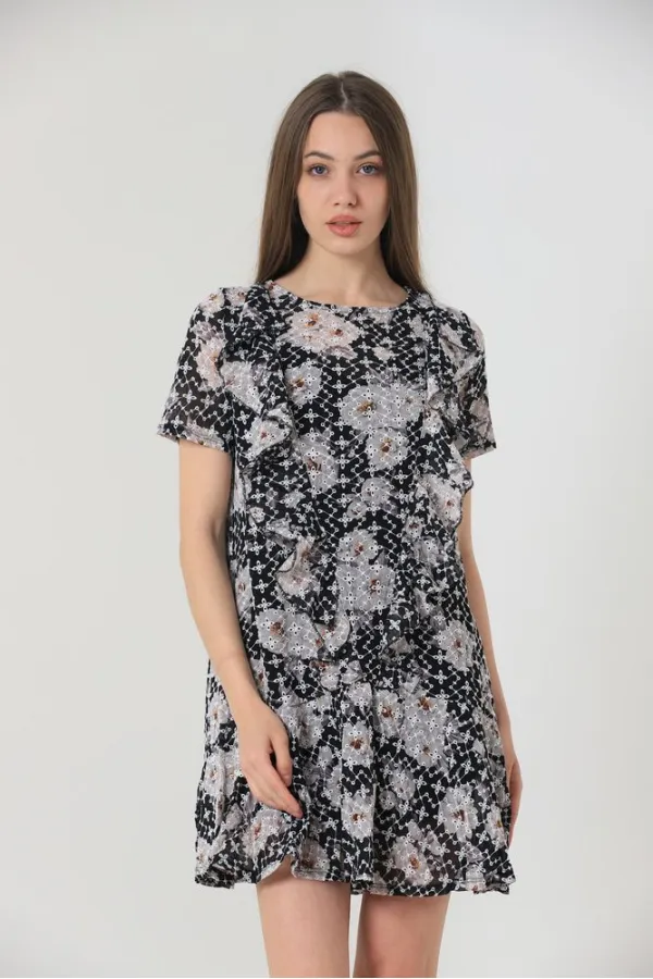 Robe Topshow noire à motif floral en gros