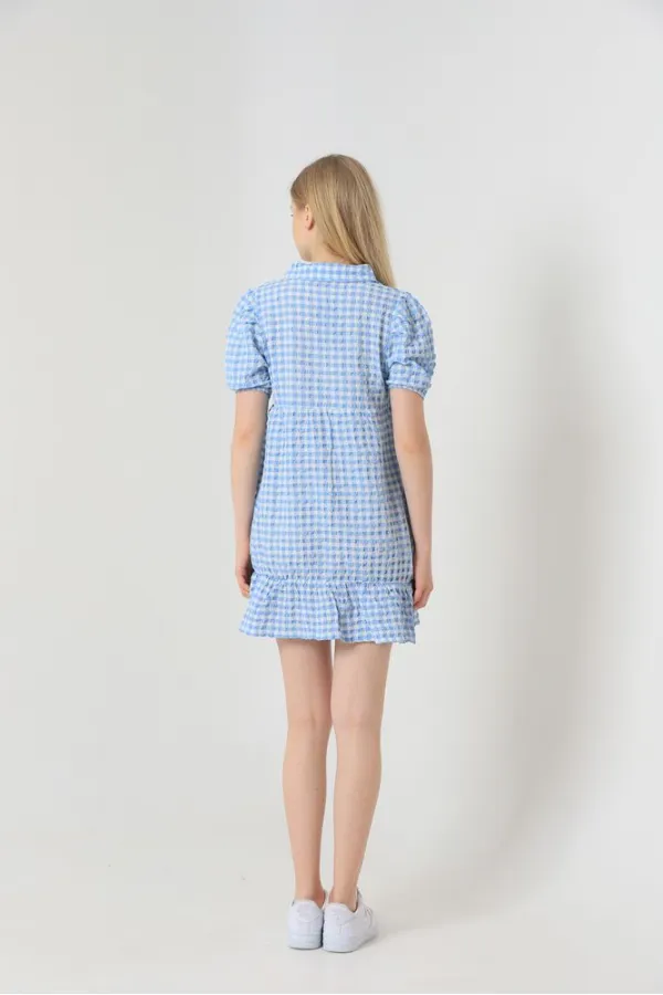 Chemise bleue Topshow en gros, col boutonné, robe en gros