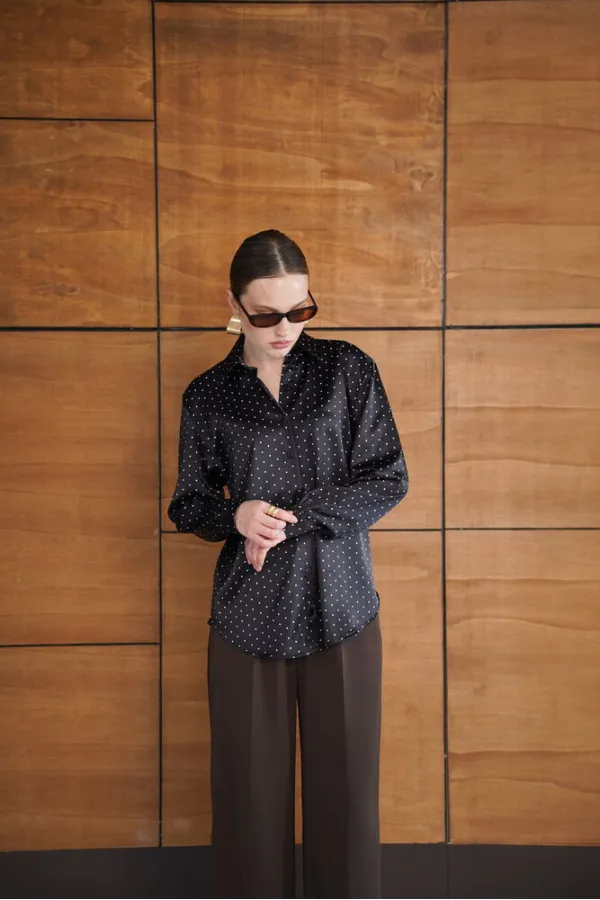 Polka Dot Satin Shirt - Black | F2076 - Topshow