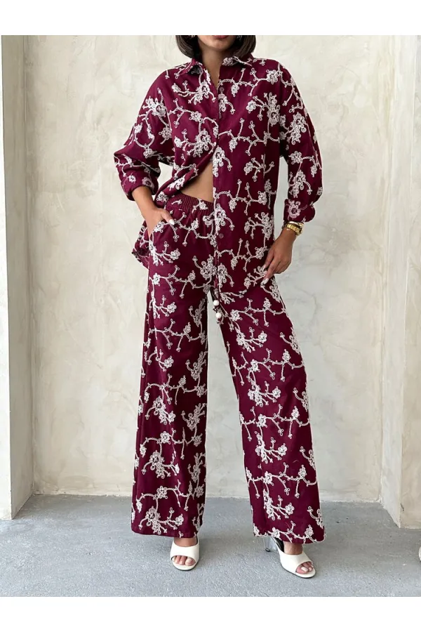 Chemise brodée - Rouge bordeaux | Topshow | F1951