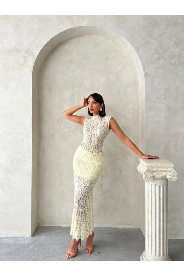 Blouse en dentelle à manches zéro - Jaune (vente en gros) | Topshow