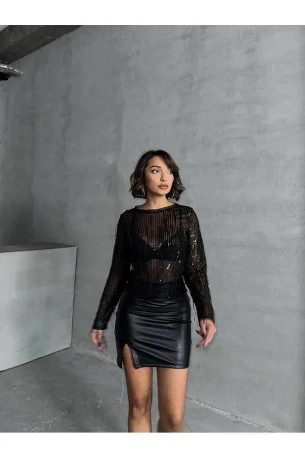 Sequin Wholesale Blouse - Black | TOPSHOW | F1612