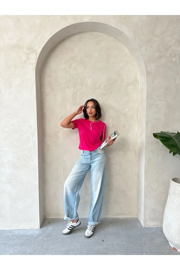 Topshow Fuşya Çoban Dikişli Toptan Tişört