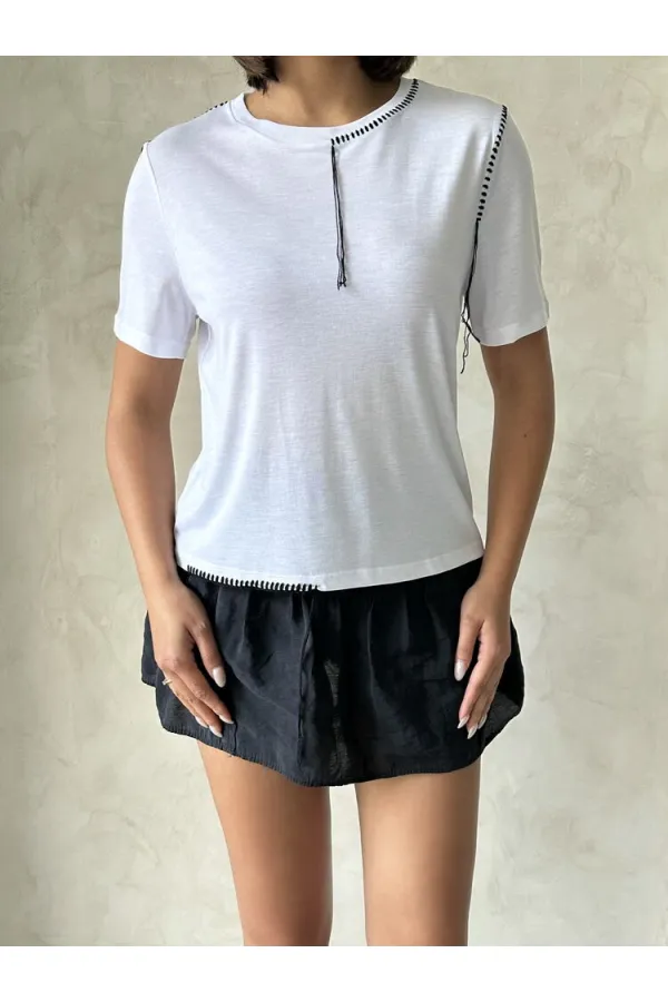 Topshow Beyaz Çoban Dikişli Toptan Tişört