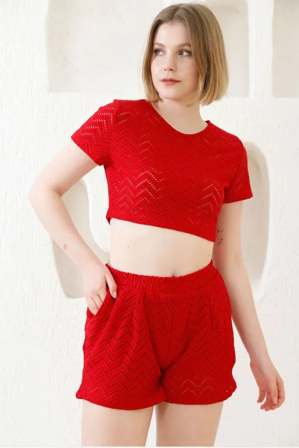 Topshow Red Mesh Wholesale Shorts