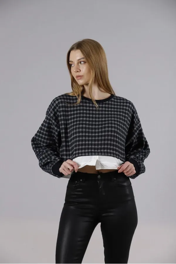 Blouse courte en gros - Bleu marine | TOPSHOW | F1544