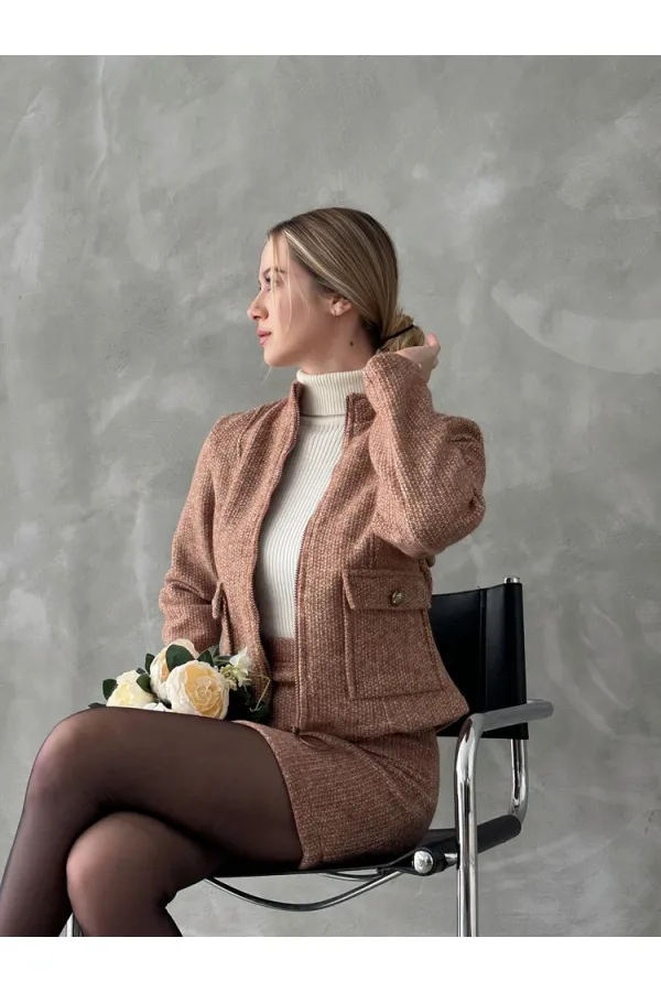 Fermuarlı Kase Toptan Mont - Koyu Kahve | TOPSHOW | F1546