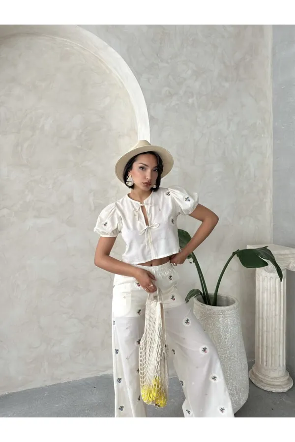 Wholesale Blouse with Front Embroidered - Stone | Topshow