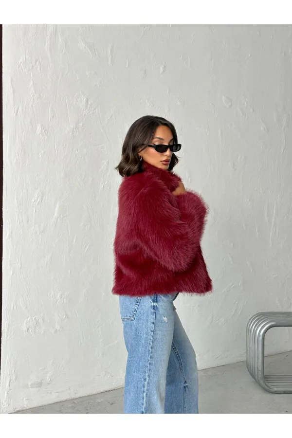 Topshow - Manteau en fausse fourrure pour femme - Bordeaux (vente en gros)