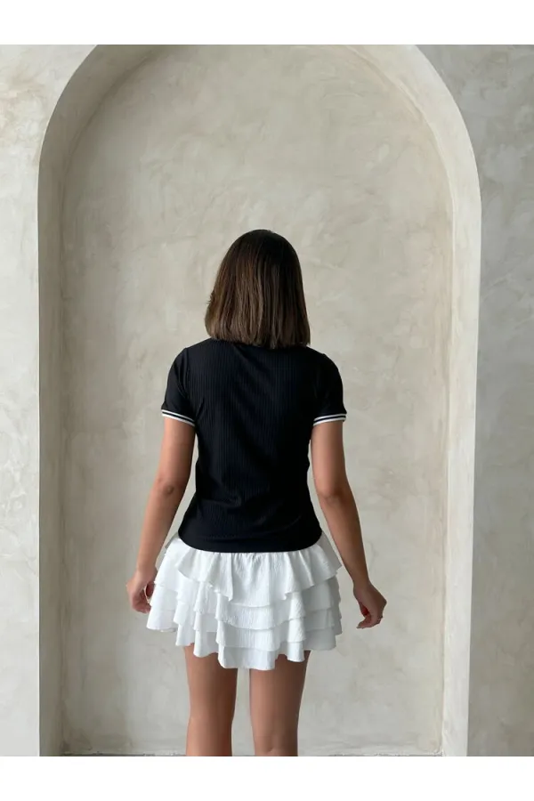 T-shirt Topshow noir et crème à col rond en gros