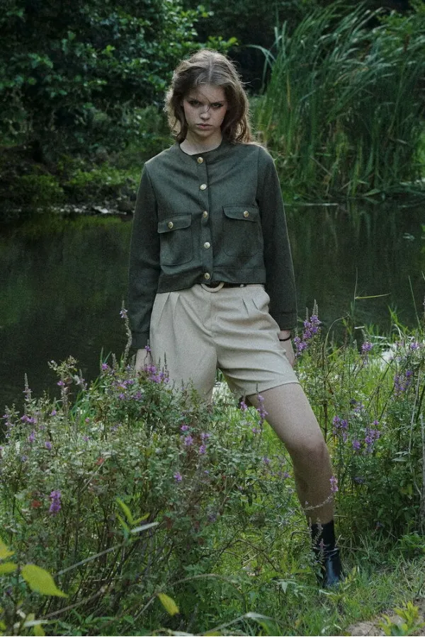 Belted Leather Wholesale Shorts - Stone | TOPSHOW | F1497