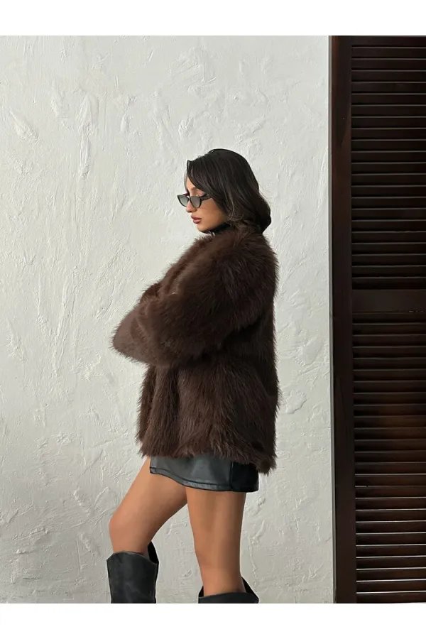 Suni Kürk Toptan Ceket - Kahverengi | TOPSHOW | F1608