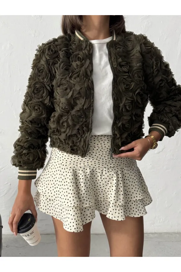 Topshow - Vente en gros de manteaux zippés Rose Süzüneli - Kaki