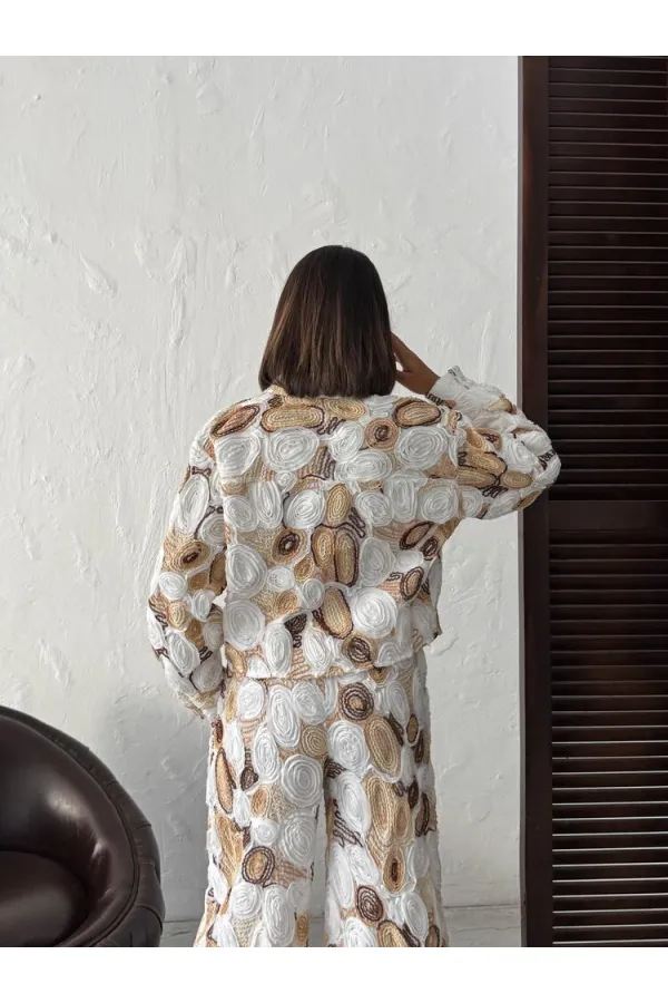 Topshow Toptan Desenli Gömlek Ceket - Kahve | F1964