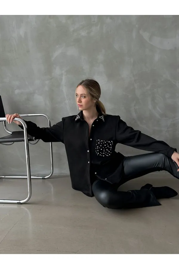 Cebi Tasli Toptan Gömlek - Siyah | TOPSHOW | F1617