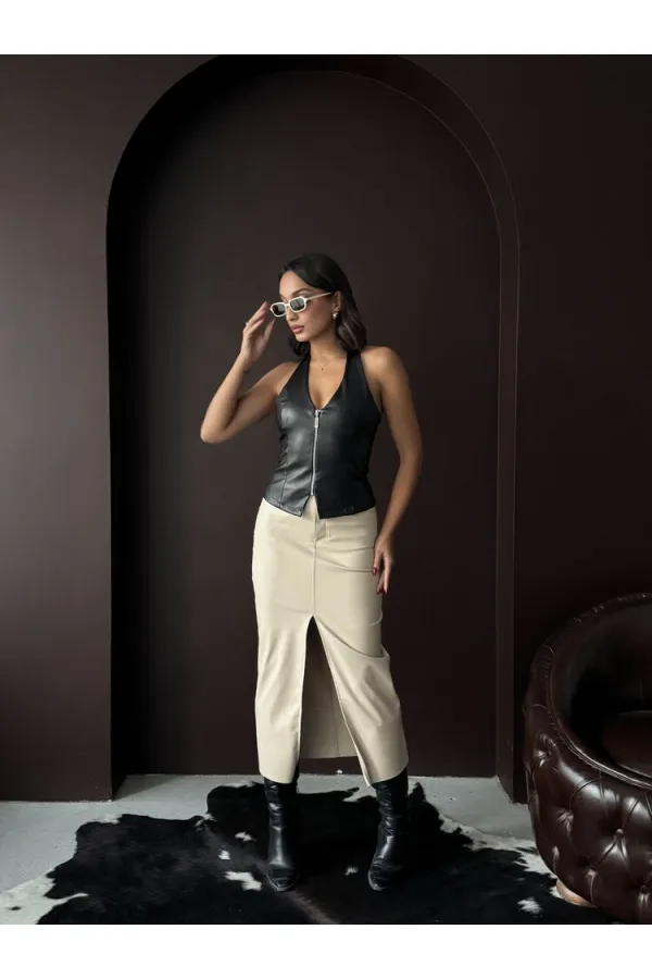 Topshow Sunideri Fermuarlı Toptan Yelek - Siyah | F2036