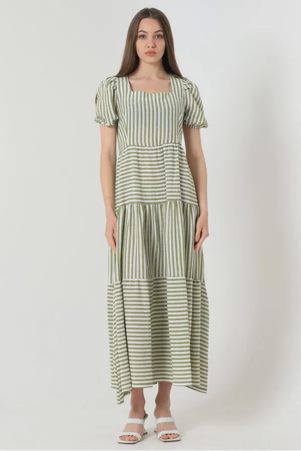 Robe longue rayée vert pistache Topshow en gros