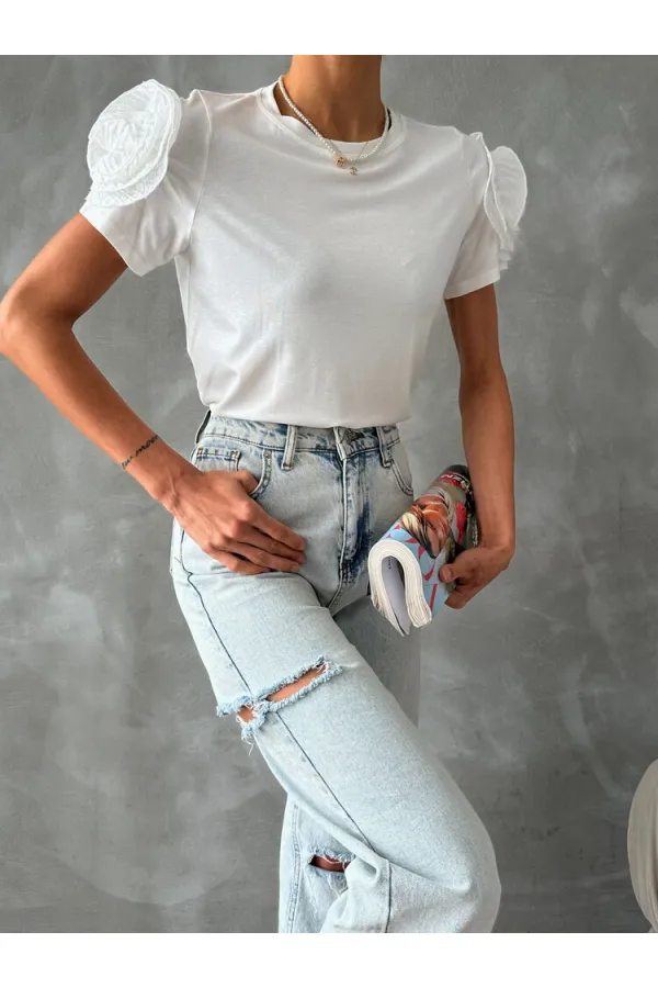 T-shirt Topshow White Shoulder Rose en gros