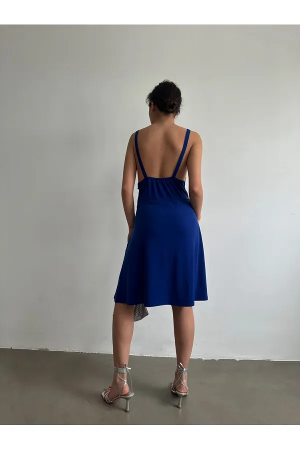 Robe Topshow à bretelles Saxe et col en V au-dessus du genou (vente en gros)