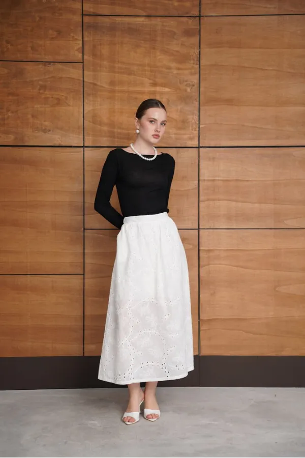 Embroidered Long Skirt - Cream | F2080 - Topshow