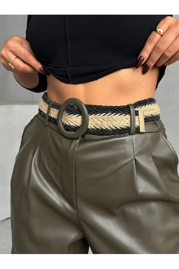 Kemerli Deri Toptan Şort - Haki | TOPSHOW | F1497