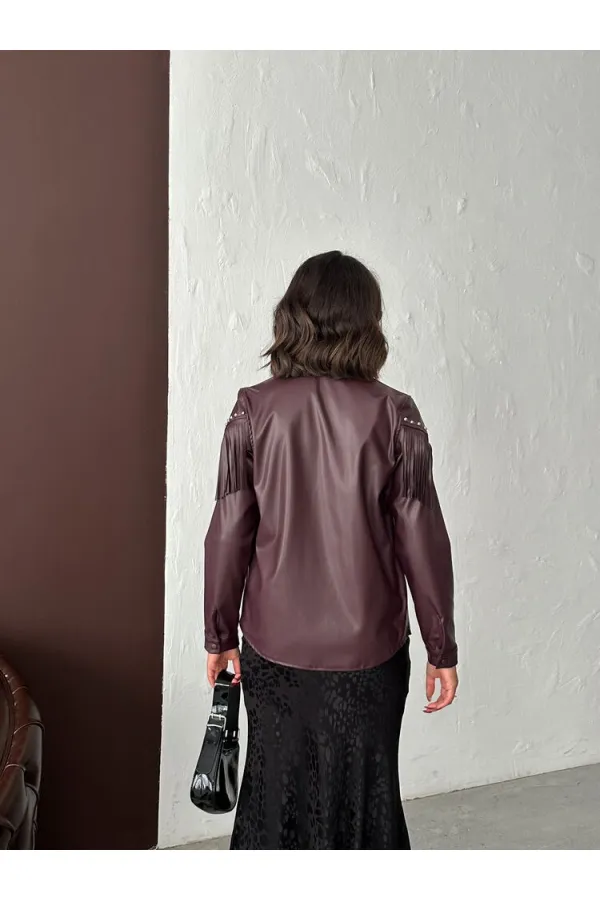 Chemise en similicuir à franges tombantes F 2043 - Bordeaux