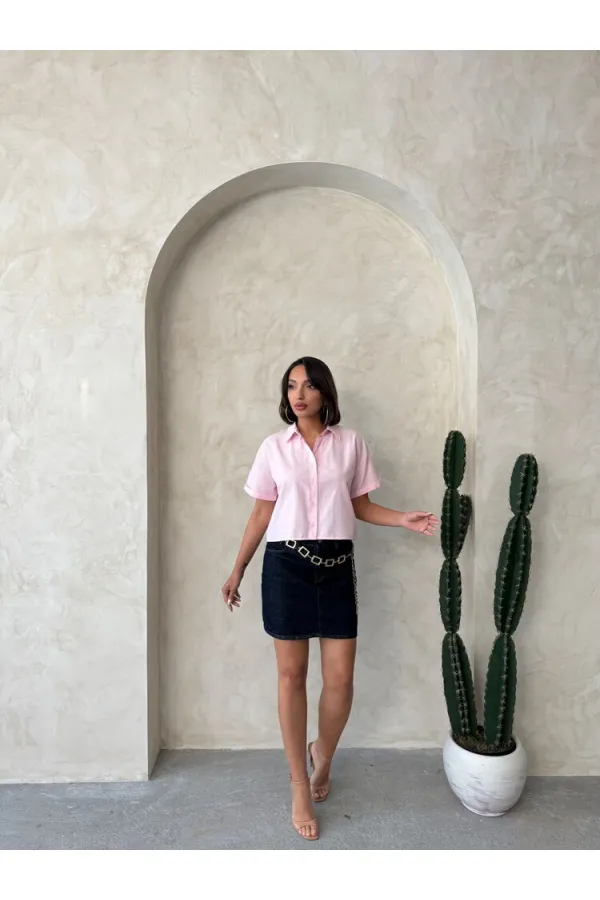 Kelebek Detaylı Toptan Gömlek   Pembe | Topshow