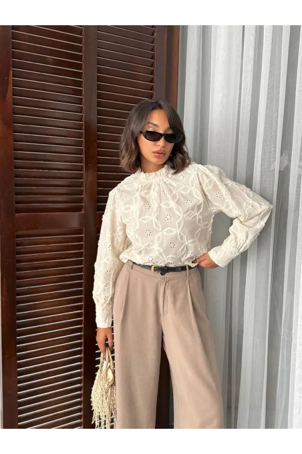 Topshow - Chemisier brodé à manches longues pour femme (vente en gros) - Élégant et moderne - Pierre