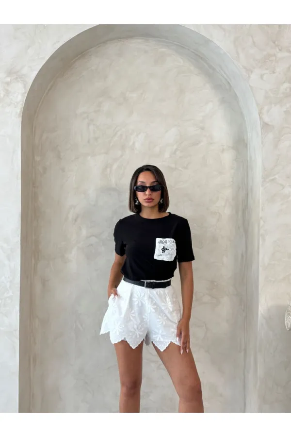 Wholesale T-Shirt with Pocket Detail - Black and White | Topshow