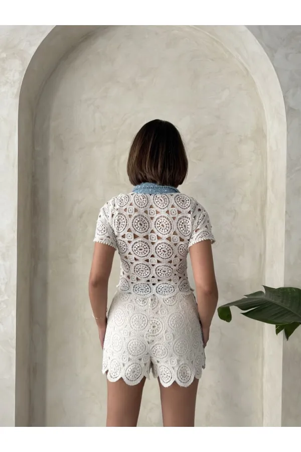 Kot Detaylı Dantel Gömlek - Ham Topshow