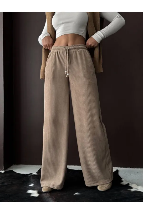 Pantalon en velours côtelé Topshow - Vison | F1996