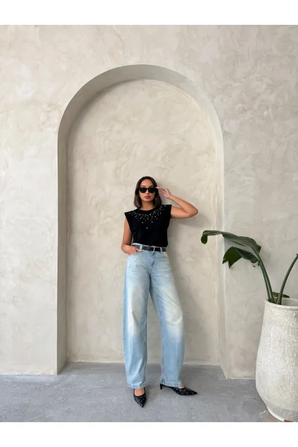 Wholesale Blouse with Stone Detail - Black | Topshow