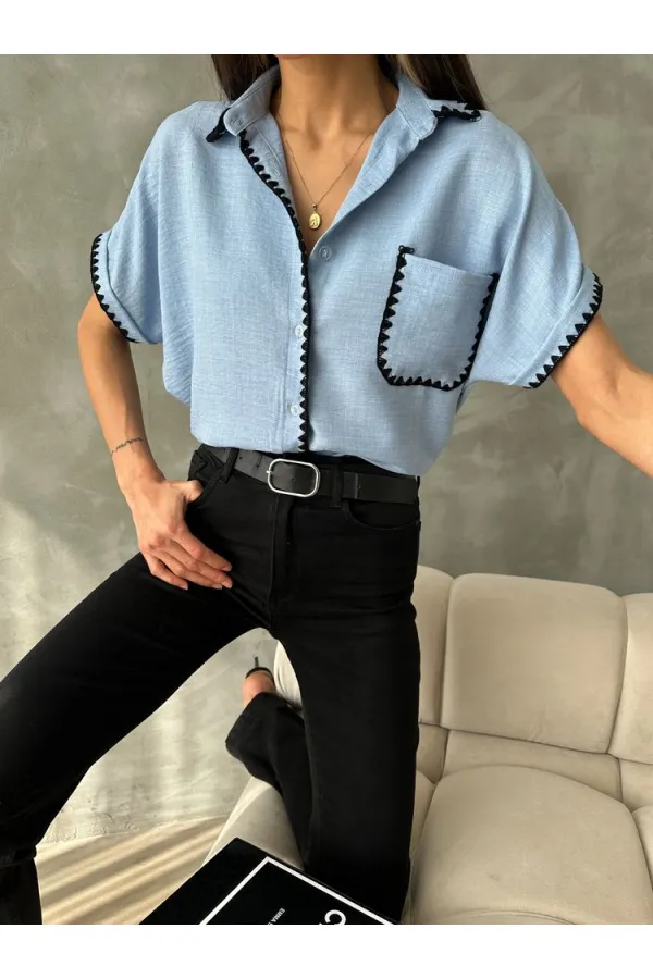 Topshow Blue Shepherd Stitched Linen Wholesale Shirt