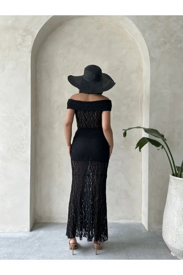 Gül Detaylı Dantel Toptan Abiye Bluz- Siyah | TOPSHOW