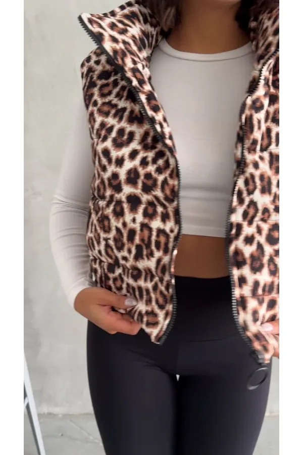 Toptan Yelek - Taş Leopar | TOPSHOW | F1829