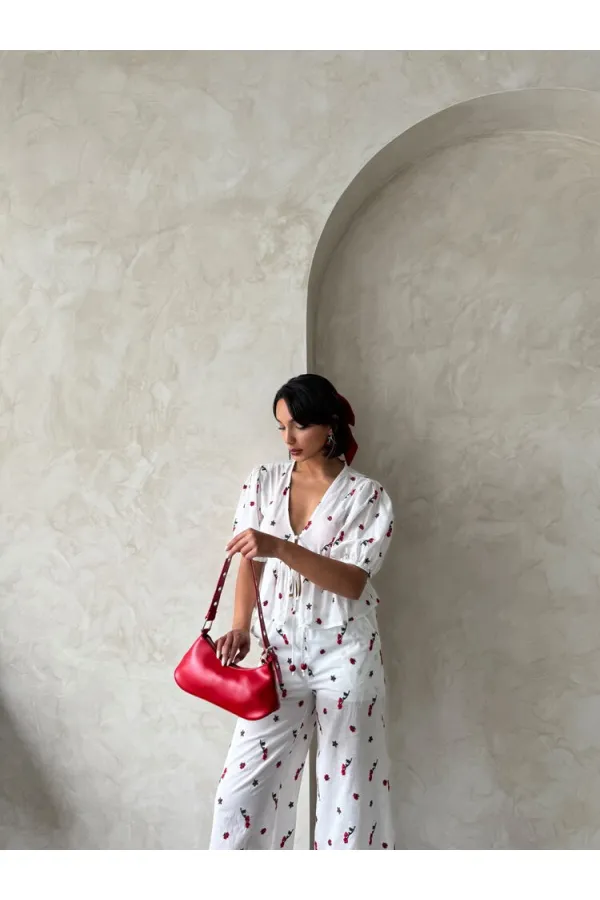 Nakışlı Vual Bluz - Kırmızı | Topshow