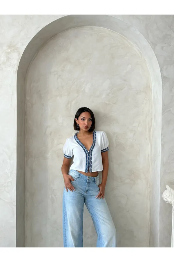 Kot Detaylı Ceket - Krem Topshow