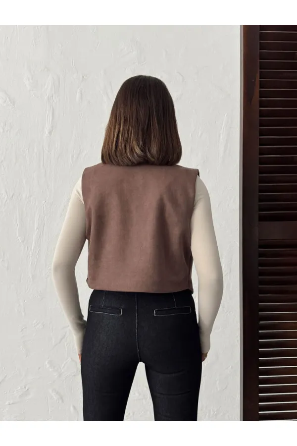 Gilet en daim scuba appliqué Topshow - Marron | F2025