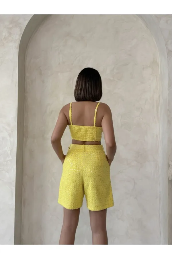 Shorts en jean à paillettes jaunes en gros | Topshow