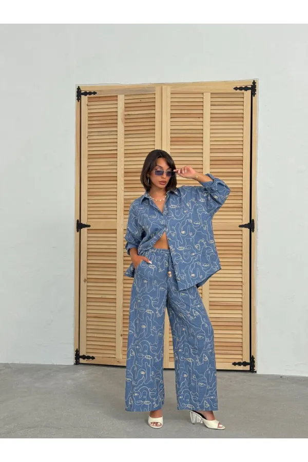 Nakışlı Gömlek - Koyu Mavi Dsn1 | Topshow | F1899