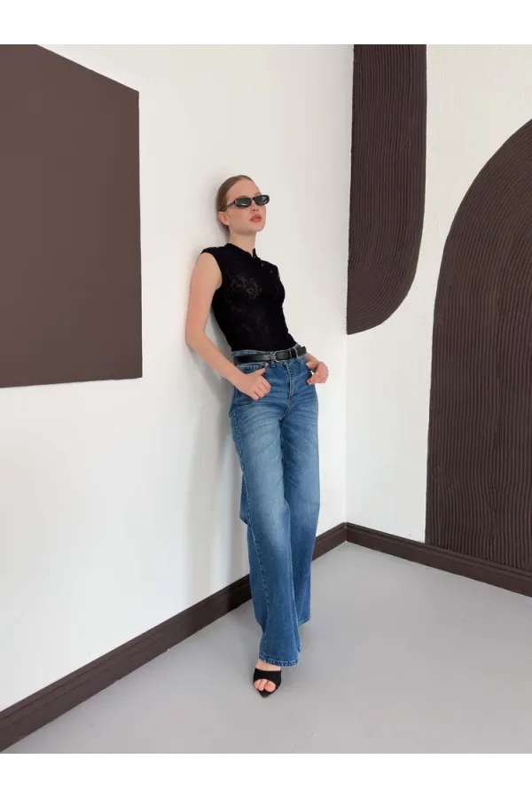 D 2997 KOLSUZ DANTEL BLUZ - SİYAH