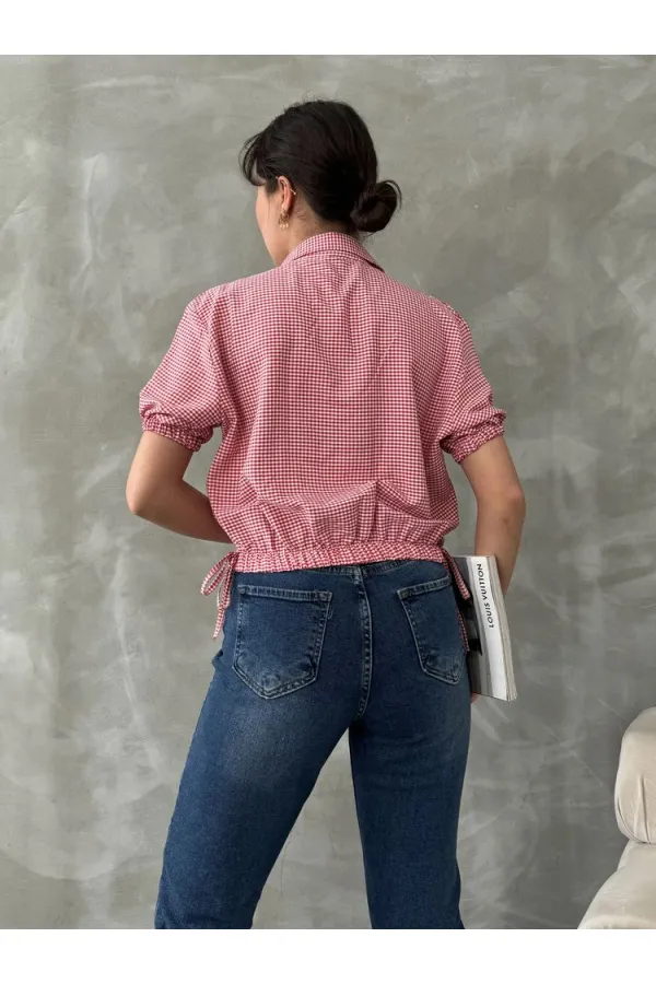 Topshow Fuşya Pitikare Beli Kolucu Lastikli Toptan Gömlek