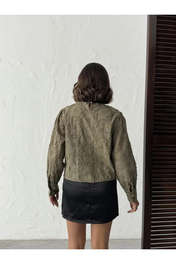 Topshow - Chemisier brodé à manches longues pour femme - Vente en gros - Élégant et moderne - Kaki