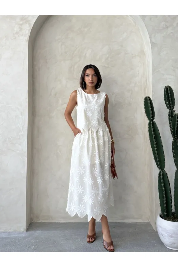 Embroidered Skirt - Stone | Topshow