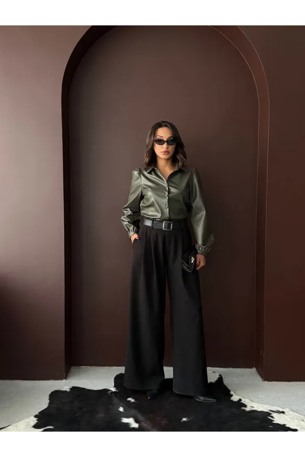 Chemises en similicuir Topshow en gros - Kaki | F2044