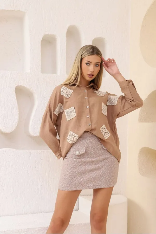 Kaşe Mini Toptan Etek - Taş | TOPSHOW | F1352