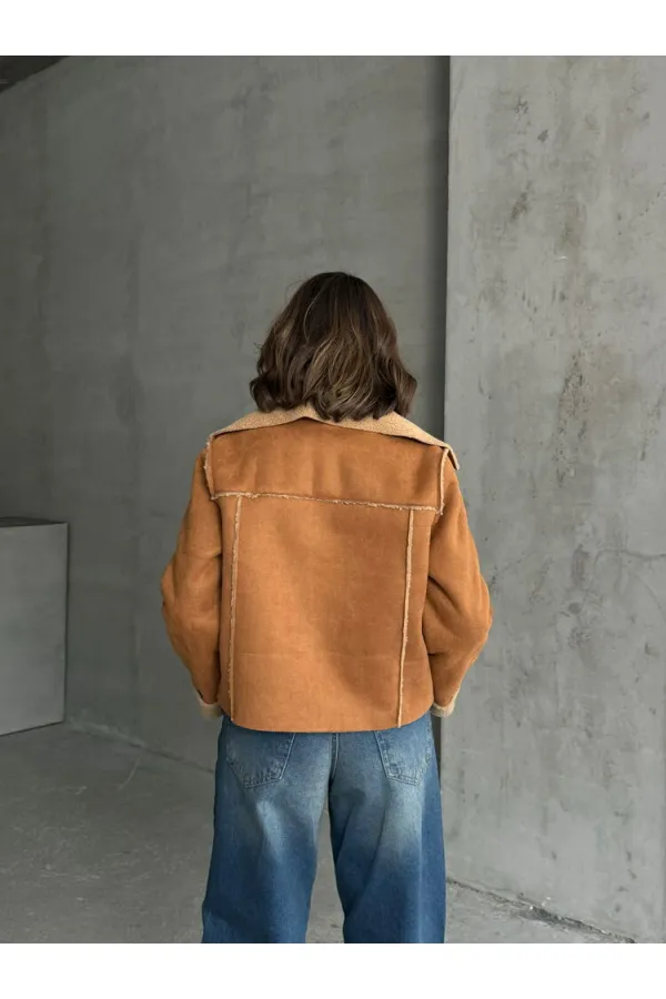 Süet Peluş Toptan Mont - Taba Taba | TOPSHOW | F1856