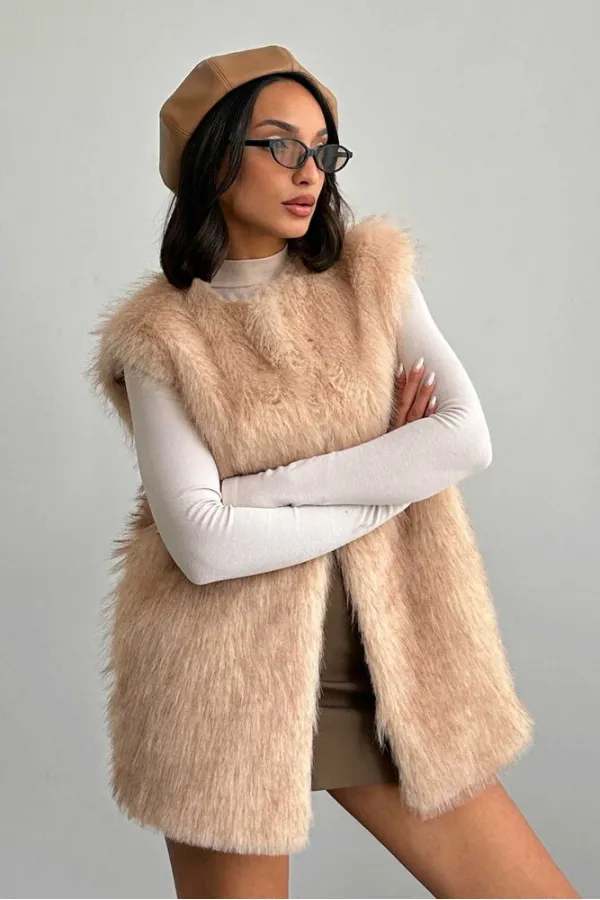 Artificial Fur Women's Wholesale Vest – Soft Texture - STONE