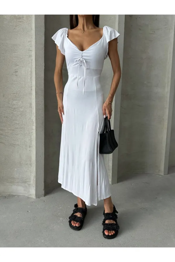 Topshow White Plain Viscose Wholesale Dress