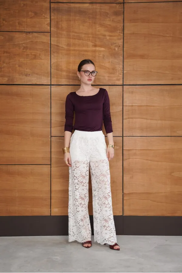 Embroidered Trousers - Cream | D2967 - Topshow